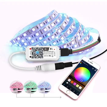 

Mini RGB Wifi Smart Controller Dimmer Output 3 Channels Work With Phone 16 Million Colors Sound Activated for LED Strip Lights