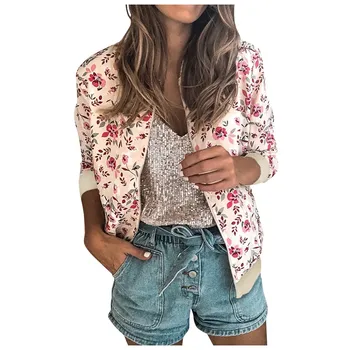

Floral Printed Retro Women's Jacket Long Sleeve Pockets Bomber Jacket Women Autumn Coat Female 2020 Mujer Chaqueta