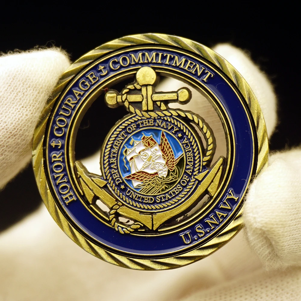 

US Navy Emblem Core Value Bronze Hollow Military Challenge Medal Commitment Coin