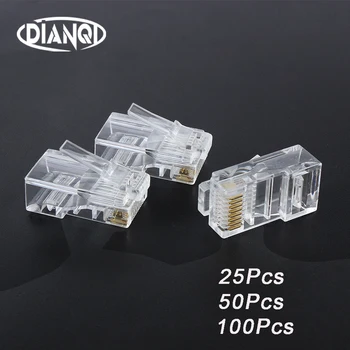 

25/50/100PCS RJ45 Net Network Modular Plug Cat5 CAT5e Connector 8P8C utp Unshielded Modular Rj45 Plug computer Terminal DN001