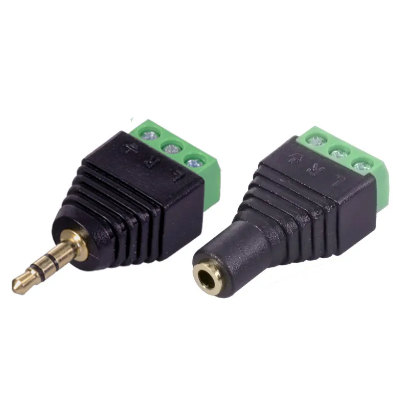 CCTV Phono Plug Jack 3 Poles 3.5mm Male  Female to 3 Pins AV Screw Balun Terminal Adapter 3 Pin 3.5mm AV Connector