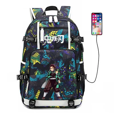 9 Demon Slayer USB порт школьная сумка Kimetsu no Yaiba Косплей рюкзак мультфильм ноутбук путешествия рюкзак подарок - Цвет: 9