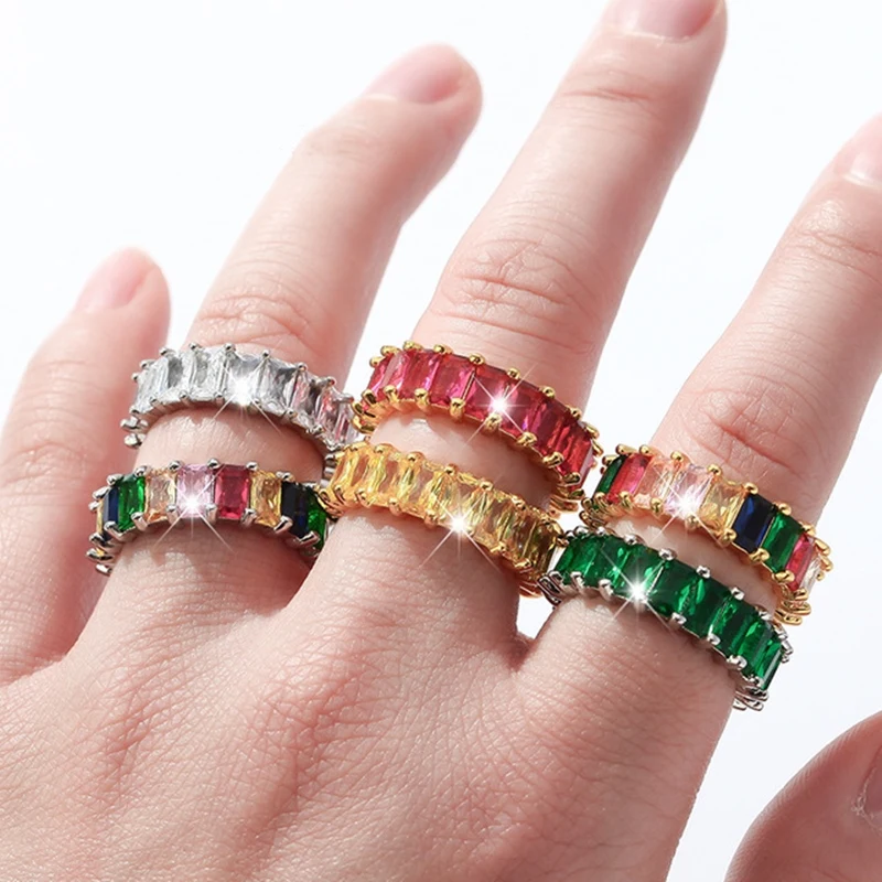 Ekopdee Luxury Cubic Zirconia Wedding Engagement Rings For Women Fashion Red Blue Gold Finger Ring Zircon Statement Jewelry engagement rings zircon rings crystal rings