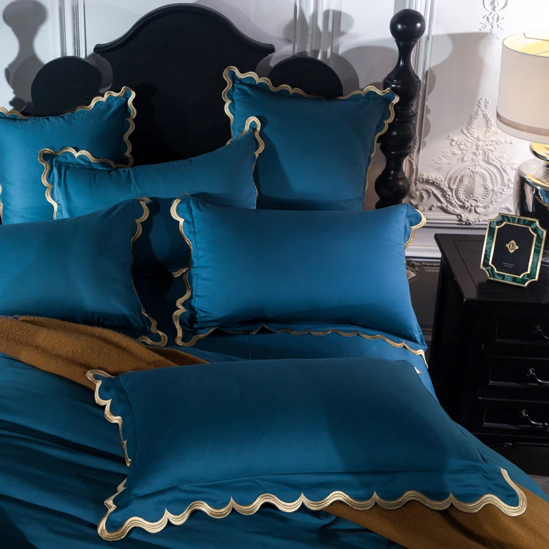 100%Cotton Lace Bedding Set King size Queen bed/Fitted sheet Duvet cover Bedding sets Red Blue Pink