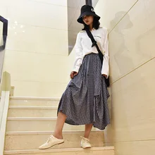Ersonality необычная клетчатая юбка, весна, новинка, эластичная талия, свободная повседневная юбка, Женская Нижняя юбка, корейский стиль, Y797