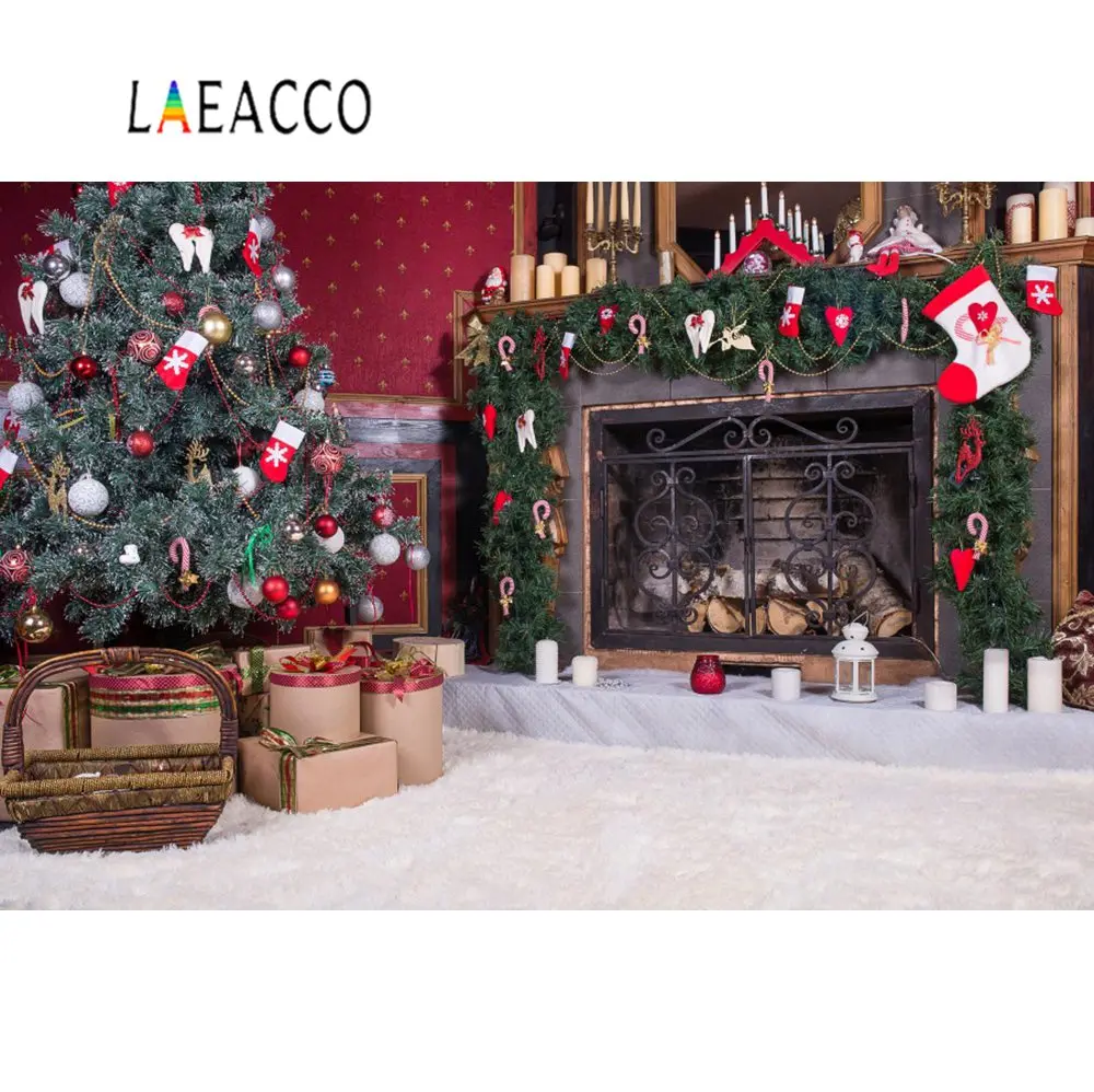 

Christmas Tree Room Baby Kids Gift Fireplace Ball Blanket Party Portrait Photo Backgrounds Photography Backdrops Photo Studio