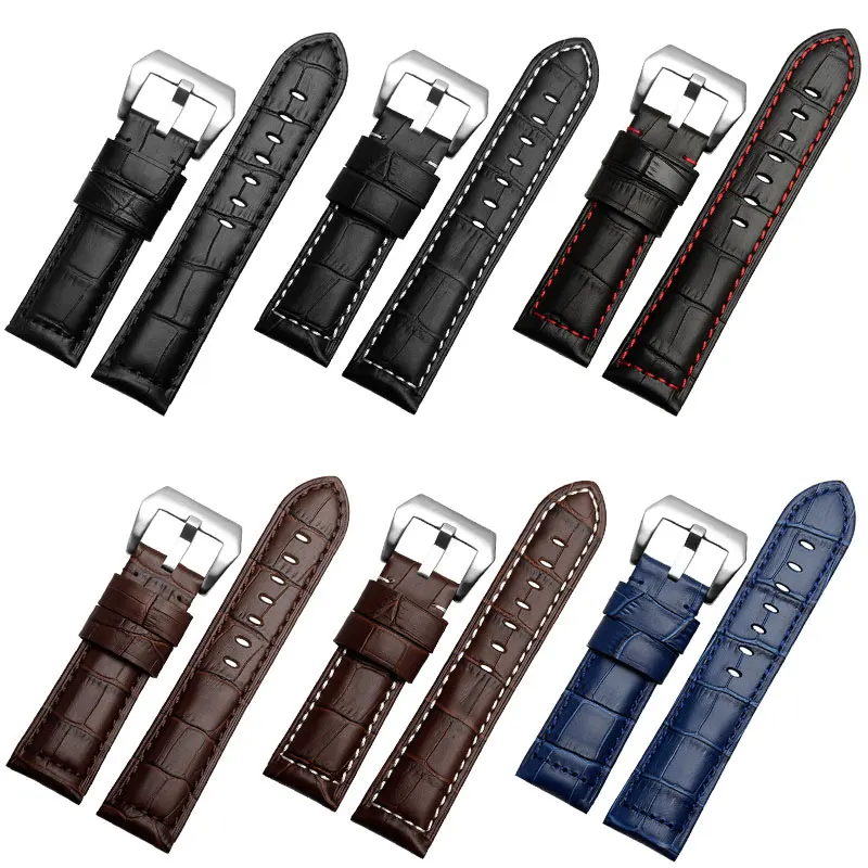 

22 24 26mm high quality leather watch band with stainless streel buckle adaptation Panerai strap PAM111