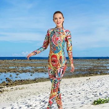 

New Hisea 3mm Print Women Wetsuit Long Sleeve Keep Warm Diving Suit Anti-UV Swimsuit One Piece Neoprene Surfing Snorkeling Suit