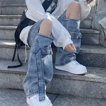 

Summer zipper detachable jeans high street function wind long wild straight loose men and women