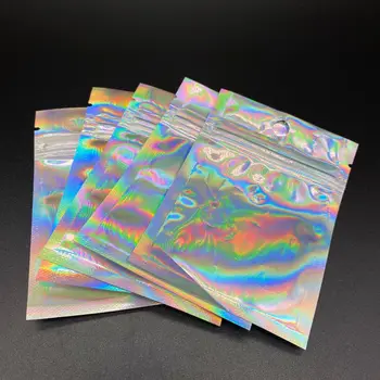 

10pc Laser Packaging Bag Reclosable Metallized Foil Zip Seal Clear for Storage Nail Powder & Sequins Holographic Ziplock Bags