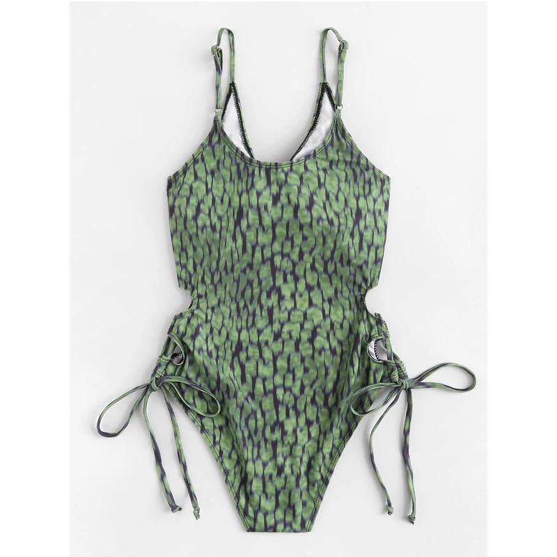 2020 New Sexy Leopard Print Beachwear Women Deep V Swimsuit Side Tied Swimwear S-L Girl Backless Bathing Suit One Piece Suit