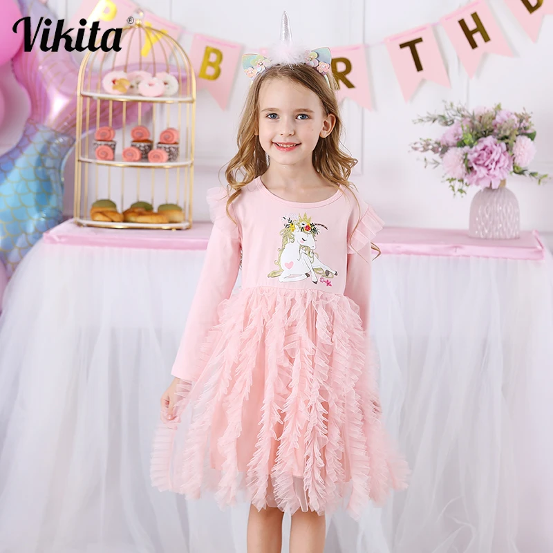 

VIKITA Kids Unicorn Dress for Girl Toddlers Baby Girl Teenger Tulle Dresses Girls Birthday Party Performance Prom Princess Dress