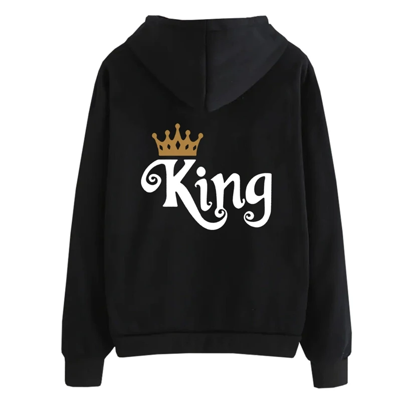 King queen печатные толстовки для пар женщин мужчин Толстовка влюбленных пары худи пуловеры в стиле кэжуал подарок