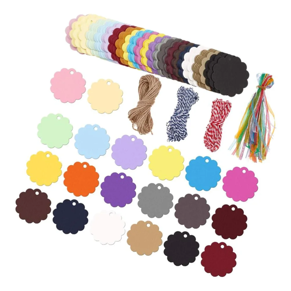 

1 Set Christmas Wave Round Kraft Paper Tag Decoration 20 Color Gift Tag Kit