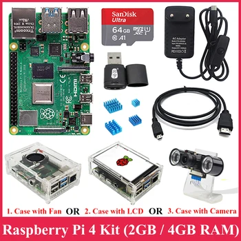 

Raspberry Pi 4 kit + Acrylic Case + Fan or 3.5 inch Touch Screen or 5MP Camera + Power Supply + SD Card Raspberry Pi 4 Model B
