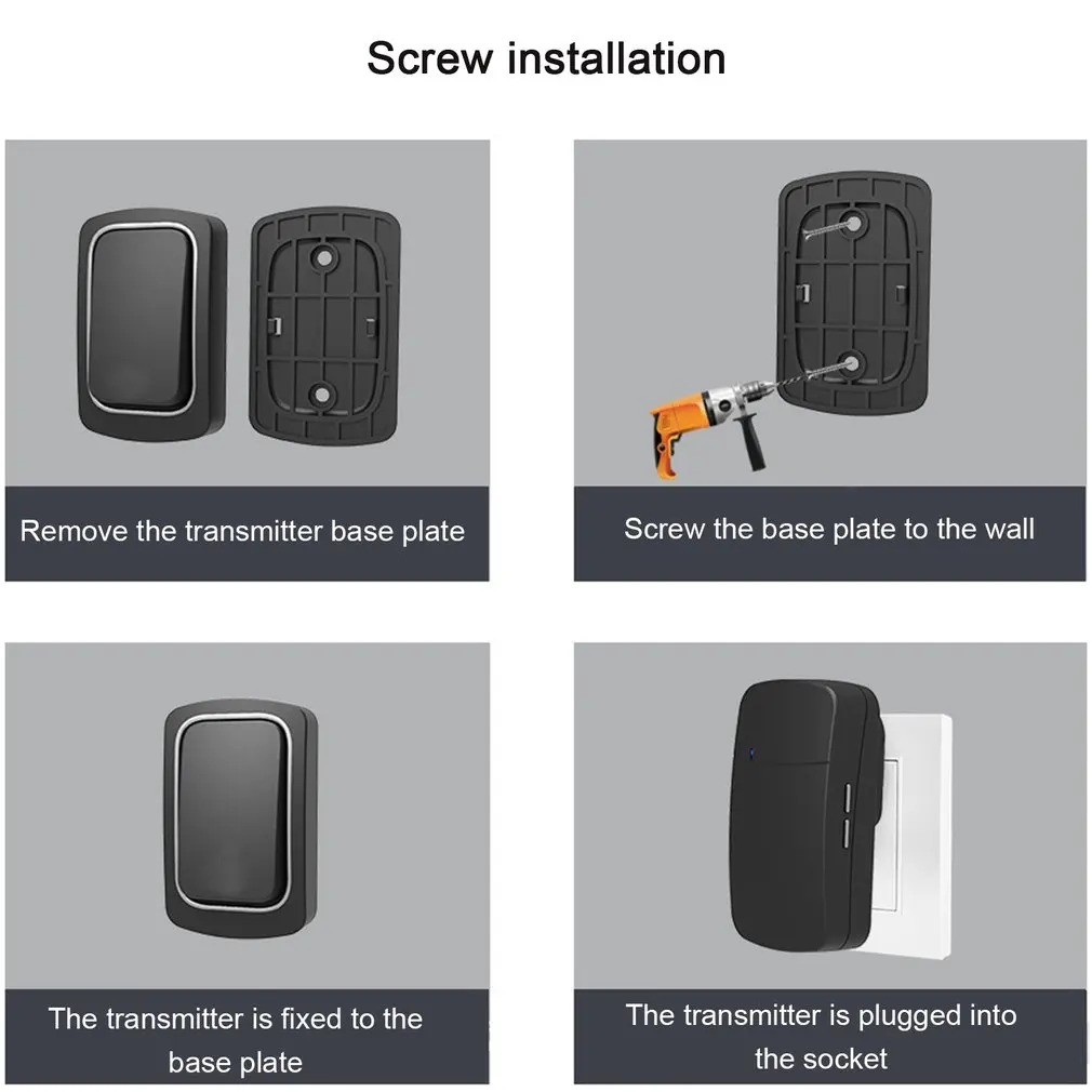 Wireless Doorbell No Battery required Waterproof Self-Powered Door bell Sets Home Outdoor Kinetic Ring Chime Doorbell intercom screen