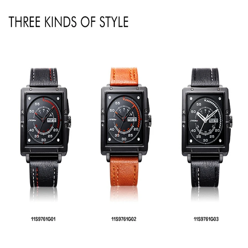 

SINOBI Time Nobby 9761 Cool Square Men's Quartz Retro Waterproof Leisure Business Multifunction Watch