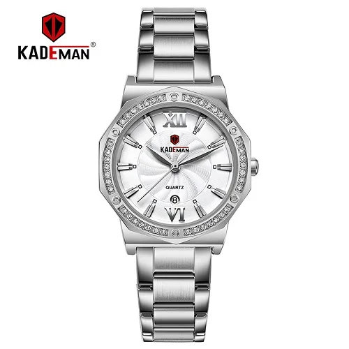 829-S-W-S Бренд KADEMAN, роскошные женские часы, каландр, модное платье, женские кварцевые наручные часы с кристаллами и браслетом, водонепроницаемые полностью стальные 829 - Цвет: 829-S-W-S