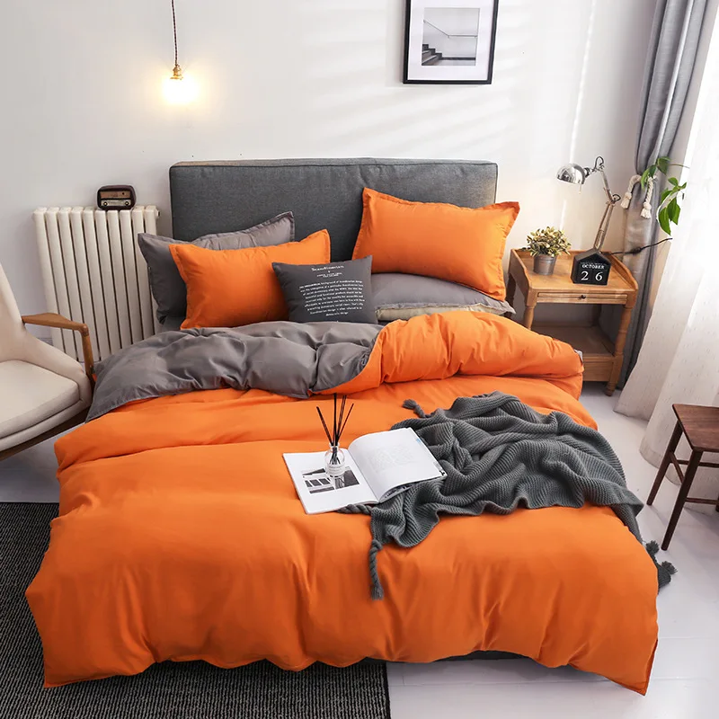 Classic Solid color bedding set bed linen duvet cover sets sheet high quality soft pillowcases king