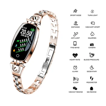 

H8 Women Smart Bracelet Watch Compatible with IOS Android Pedometer Heart Rate Sleep Measurement Bluetooth Watch