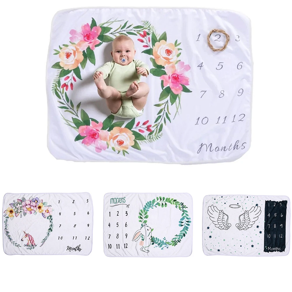 

LOOZYKIT Newborns Baby Milestone Blanket Cloud Moon Photography Photo Props Background Cloth Infant Monthly Growth Anniversary