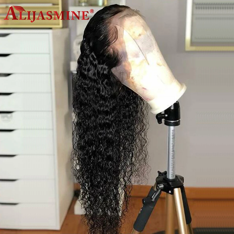 Алижасмин 250% плотность 360 кружевных фронтальных париков бразильские курчавые кучерявые парики предварительно сорванные с волосами младенца Remy человеческие волосы парики