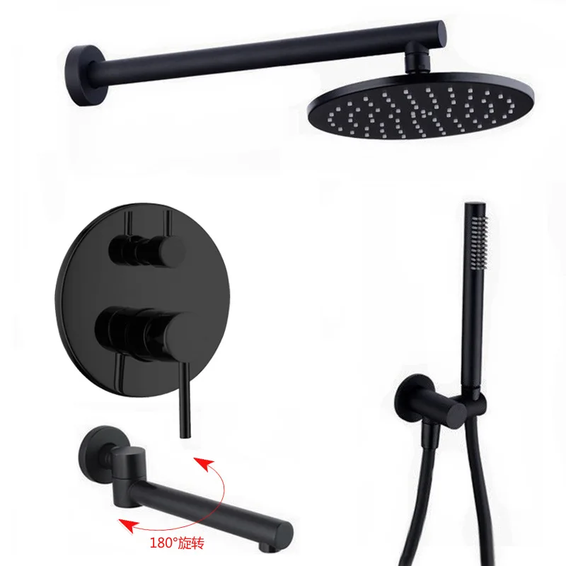 WallmountedallsolidbrassbathroomshowerfaucetsetBlackthree
