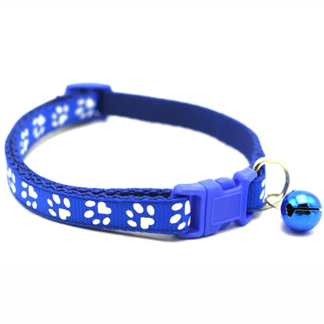 The New Pet Collar, Adjustable Colored Collar with Bell for Positioning and Cat Paw Dog Print Traction Accessories Navy blue