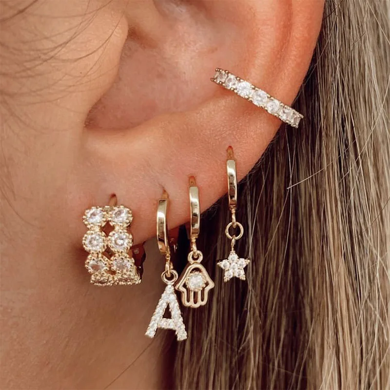 1PCs Initial Letters Earrings For Women Zircon Ear Piercing Earring 26