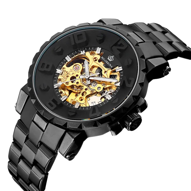 

Men's Mechanical Watch All Black Steel Watch Men's Skull Hollowed Out Full Qutomatic Mechanical Watch