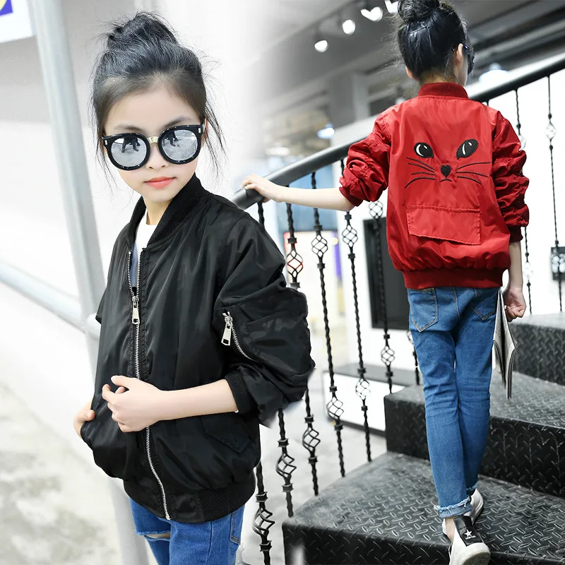 

Children Bomber Jacket for Girls Autumn Cartoon Cat Kids Outerwear Windbreaker Coats School Girls Clothes 6 8 10 12 Year