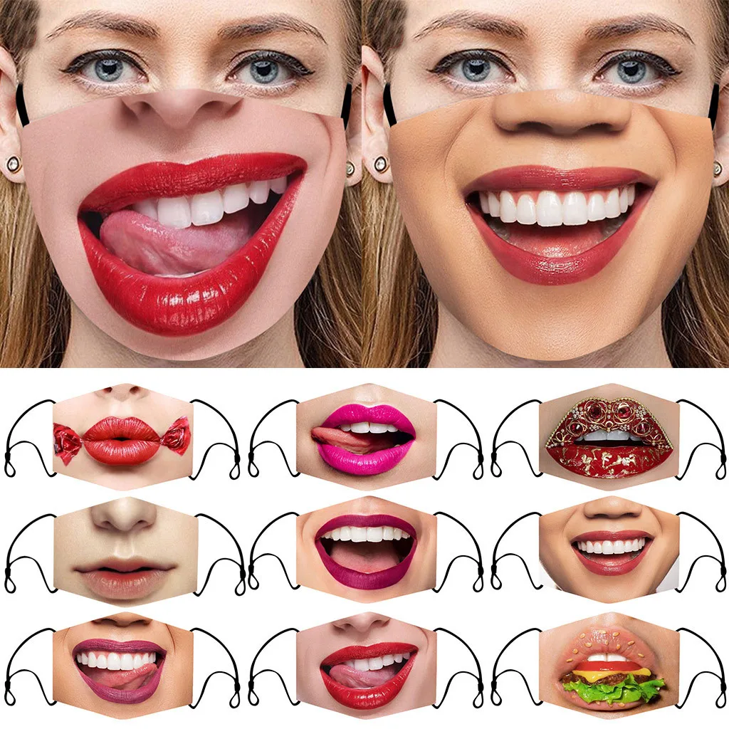 Adult Women Big Mouth Funny Face Mask Reusable Washable Breathable Smile Mascarilla Reutilizable Mascherine Lavabili Masque | Дом и сад