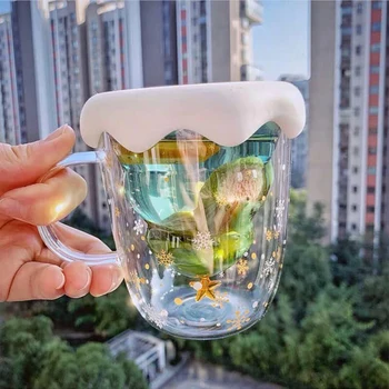 

300 ML Creative Christmas Tree Glass Cup Heat-resistant Double Wall Glass Cup Coffee Mug with Lid Cute Christmas Gifts for Girls