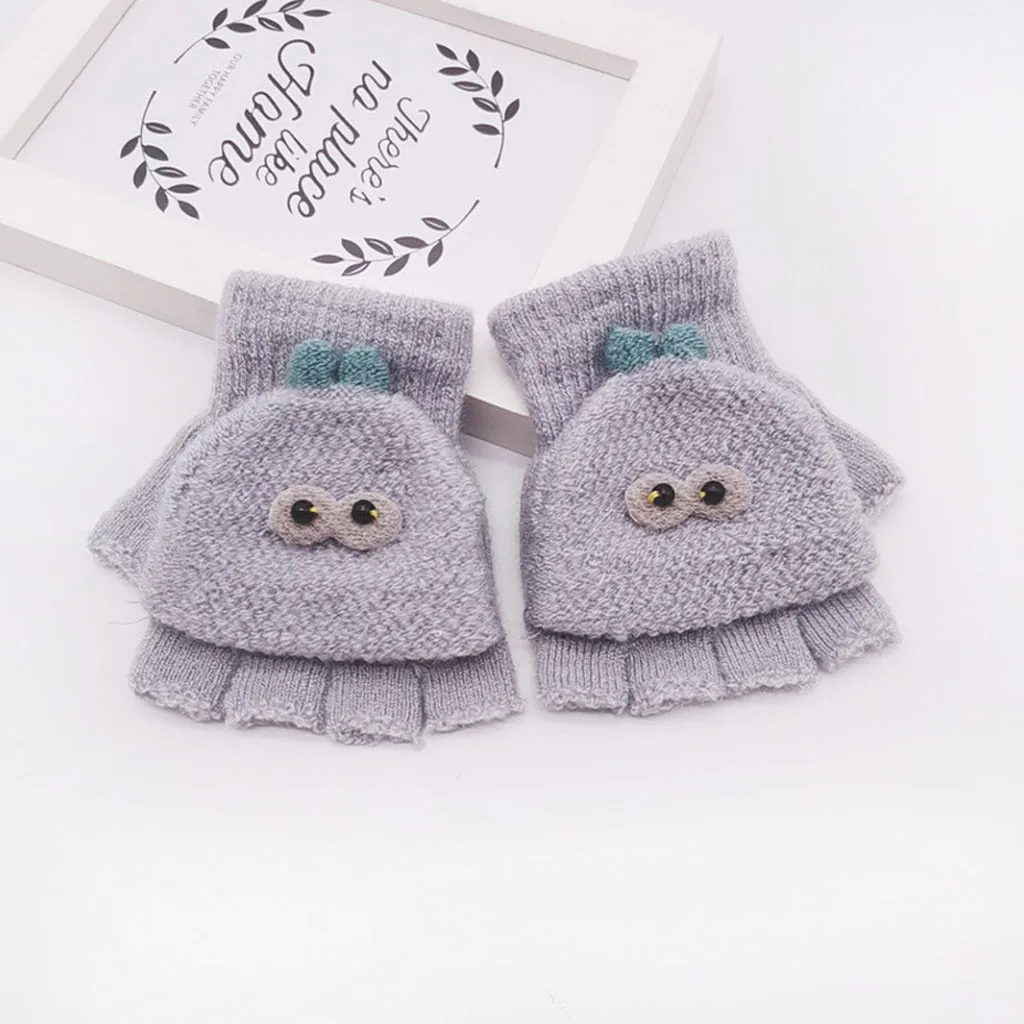 Детские перчатки без пальцев; новые модные детские зимние перчатки для мальчиков и девочек с рисунком кота из мультфильма; цветные теплые вязаные перчатки для новорожденных