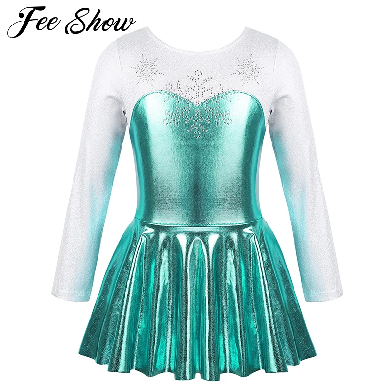 Детское платье для фигурного катания с длинными рукавами блестящие стразы