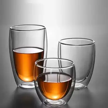 

Double Wall Anti-hot Glass Coffee Mugs Borosilicate High Boron Glass Tea Cup Transparent Clear Mug Vacuum Cups