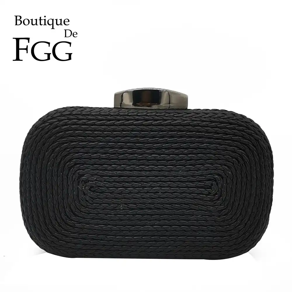 black woven clutch bag