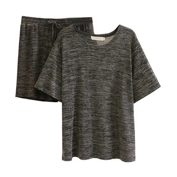 

Women Summer Set Lady Two Piece Suit Female Short Sleeve T-shirt + Shorts Loose Breathable Comfort Fashion Plus Size K1-0911