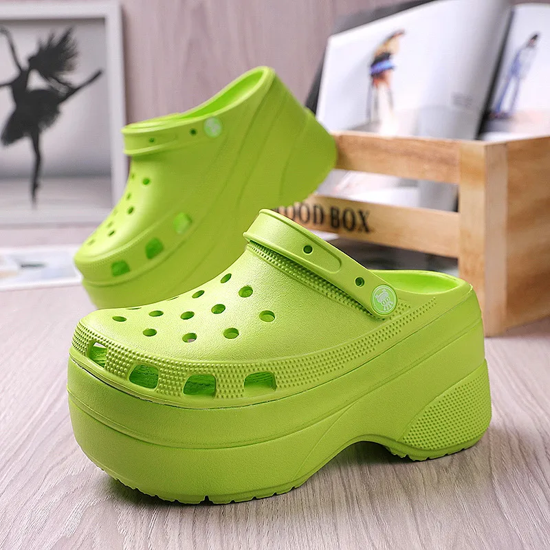 Summer Green High Heels Platform Sandals Women Clogs Non-slip Wedges Shoes  For Women 10 Cm Increase Fashion Woman Garden Shoes - Women's Sandals -  AliExpress