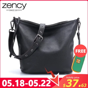 

Zency Soft Skin First Layer Cowhide Leather Fashion Black Handbag Casual Crossbody Messenger Bag For Lady Large Capacity Hobos