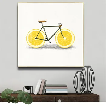 

Modern Minimalist Lemon Bicycle Decorative PaintingWall Art Nautical Coastal Poster Pictures for Living Room Decor