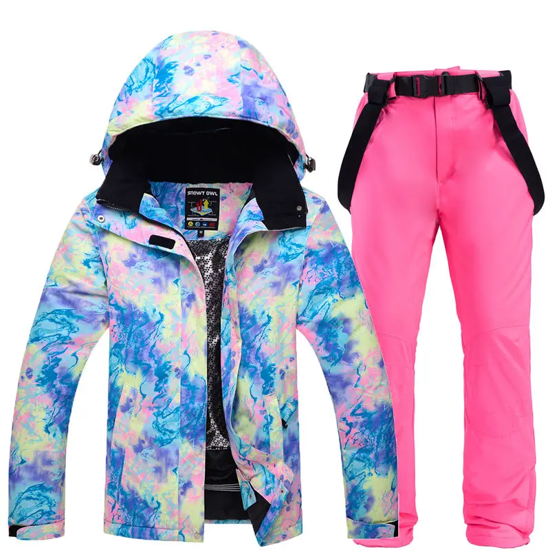 Блестящая дешевая Женская одежда для катания на лыжах, комплекты для сноубординга, водонепроницаемый ветрозащитный дышащий зимний костюм для девочек, куртка с ремнем, лыжные штаны - Цвет: picture jacket pant