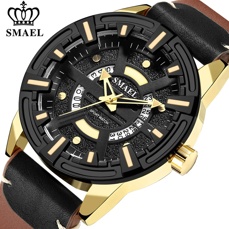 SMAEL Watch Chronograph Sport Men Watches Quartz Clock Leather Waterproof Male Wristwatch Relogio Masculino Fashion Gift for Men