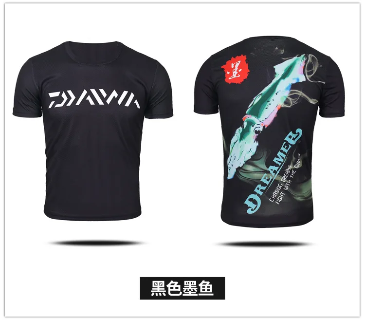 Рубашка Daiwa, одежда для рыбалки, летняя, с коротким рукавом, Deep Sea, солнцезащитная, дышащая одежда, анти-УФ, ультратонкая, рыболовная рубашка - Цвет: Black Cuttlefish