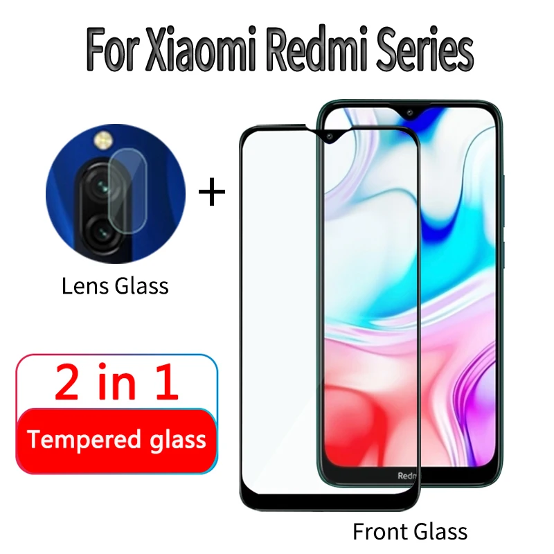 2 в 1 закаленное стекло для экрана объектива Xiaomi Redmi 5 6 6a 7a 8 8a Pro Plus полное покрытие