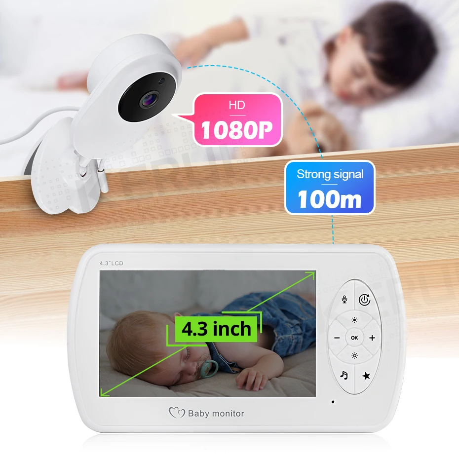 Kerui 4.3 Pollici Wireless Baby Monitor a Colori 1080P Hd Audio Video Macchina Fotografica Del Bamb