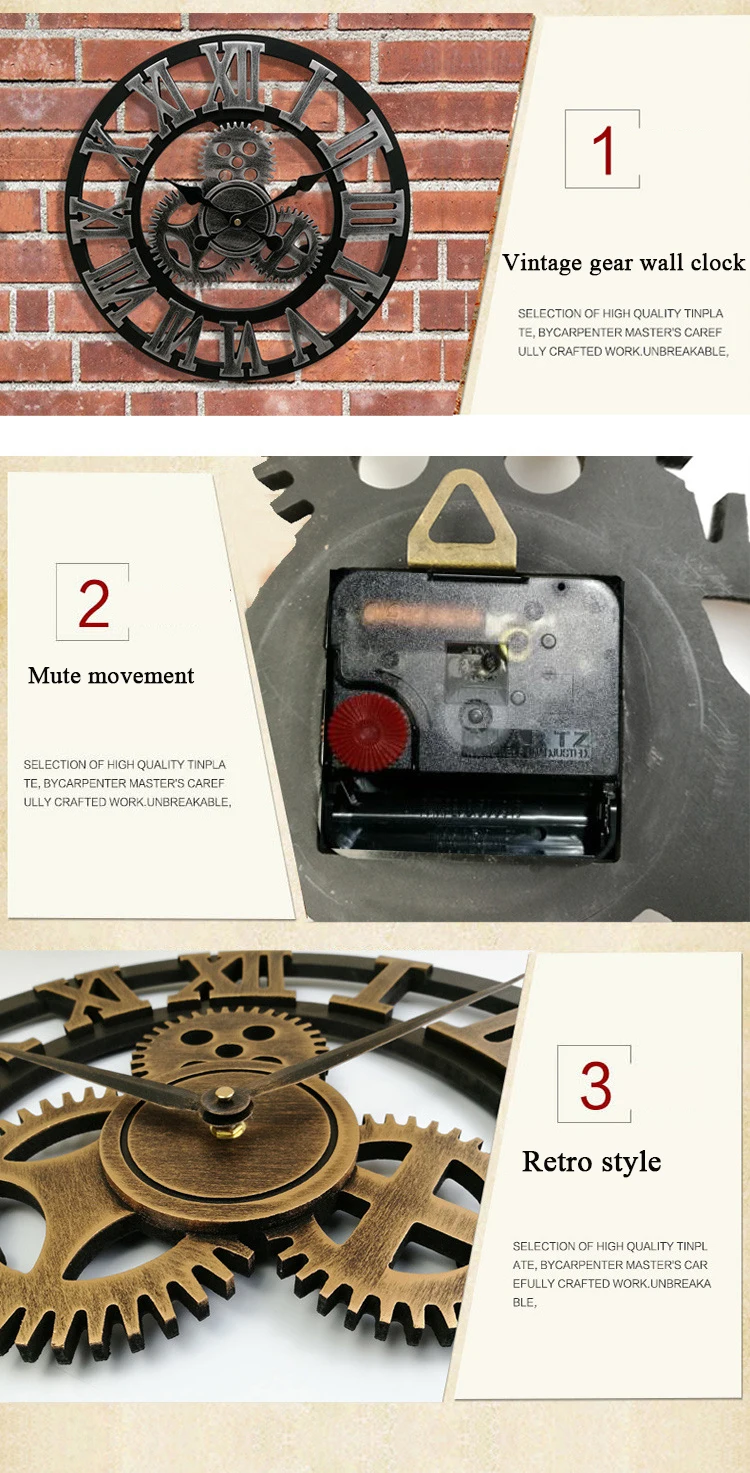 30 см/35 см/40 см/45 см/60 см 3D Ретро Настенные часы художественное снаряжение большие деревянные часы настенные декоративные часы винтажные большие настенные часы