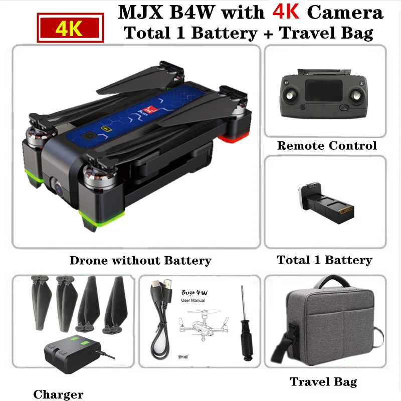 Blue 1B Carry Bag MJX B4W RC Drone GPS Drones with 5G WiFi 4K HD Camera Anti-Shake SD card GPS Optical Flow Follow Brushless Quadcopter VS X12 F11 - Цвет: Blue 1B Carry Bag
