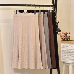 Женская 2019 осень зима саржевая полоса а линия имперский Высокая талия элегантный вязаный свитер юбка