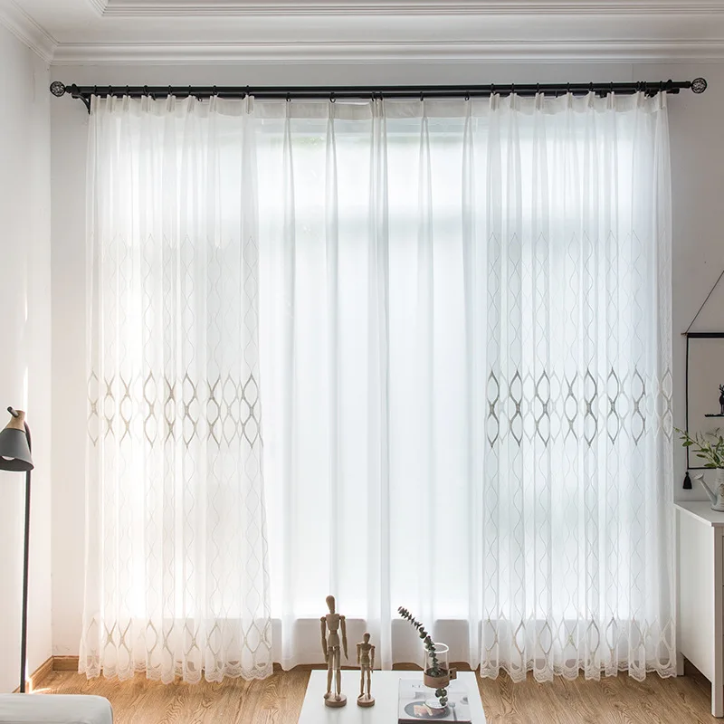 

Modern White Embroidery Tulle for the Living Room Curtains for the Window Sheer Voile Curtains for the Bedroom Window Drapes